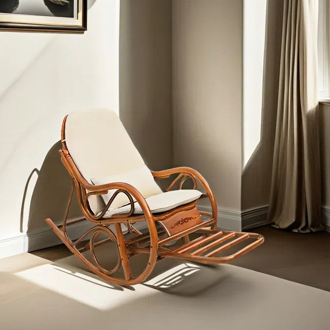 Chaise berçante décontractée en rotin naturel tissé, Brun