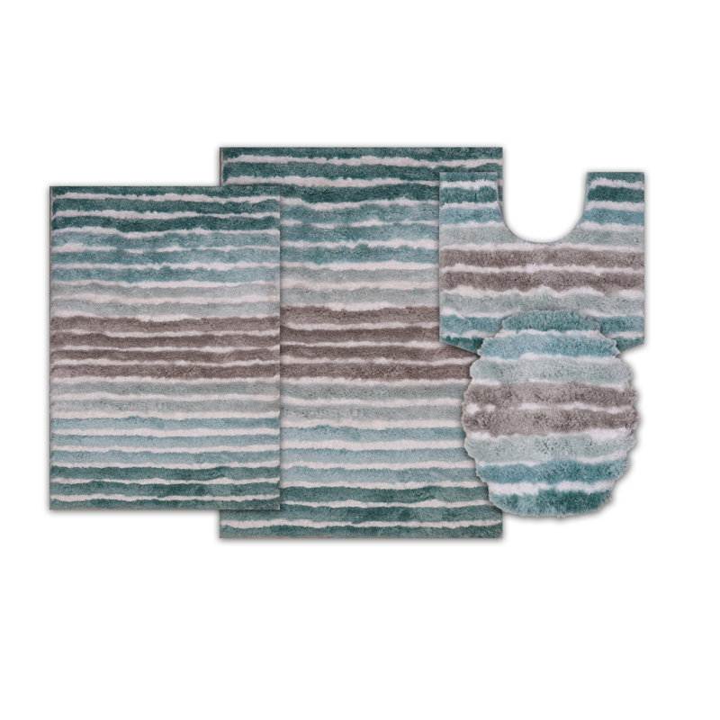 Bathroom Rugs Set of 4, Ultra Soft Microfiber Mats, Absorbent & Quick Drying, Non-Slip Rubber Backing, Machine Washable Bathroom Mats, Toilet – 20x32, 24x40, 20x20, 18x18 Turquoise