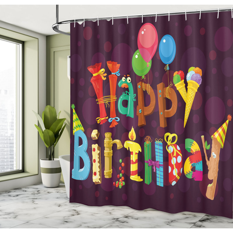 Dakota Fields Cartoon Shower Curtain Party Objects as Letters Multicolor, 70"H x 69"W