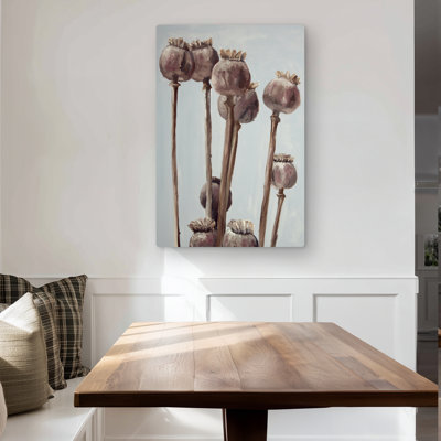 Sepia Poppy Head Plants | Bathroom Flowers Metal Print Decor