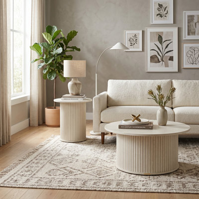 Aurel Fluted 2 Piece Living Room Round Coffee Table & End Table (Set)