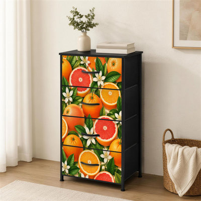 Commode à 4 tiroirs pour la chambre à coucher Vibrant orange, rouge, pamplemousse, tranches, feuilles vertes, petite grande commode à vêtements pour organisateurs de placard avec commode