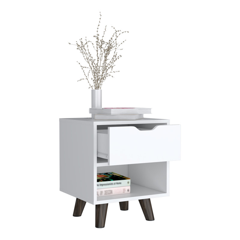 Table de chevet 1 tablette de rangement ouverte 1 pieds en bois