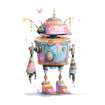 Whimsical Robot Illustration Double Sided Throw Pillows