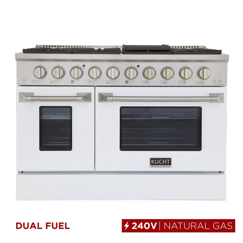 Kucht 48'' W Dual Fuel Range, White, Natural Gas