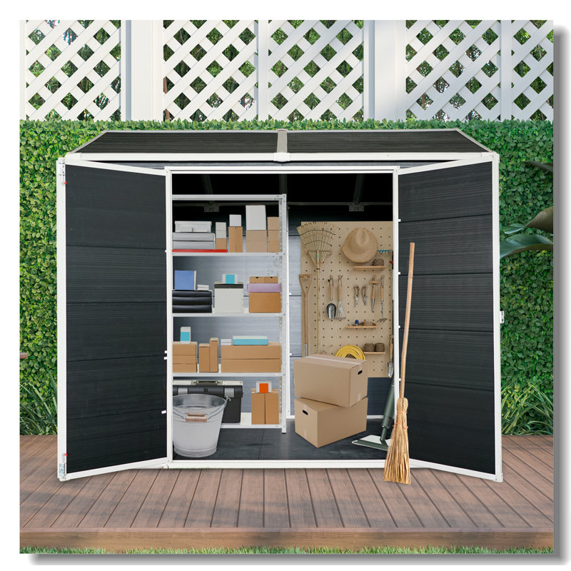 8 X 6Ft Resin Outdoor Storage Shed Waterproof Shed With Floor & Two Windows & Lockable Door, Tool Shed For Garden, Patio, Backyard ,Black
