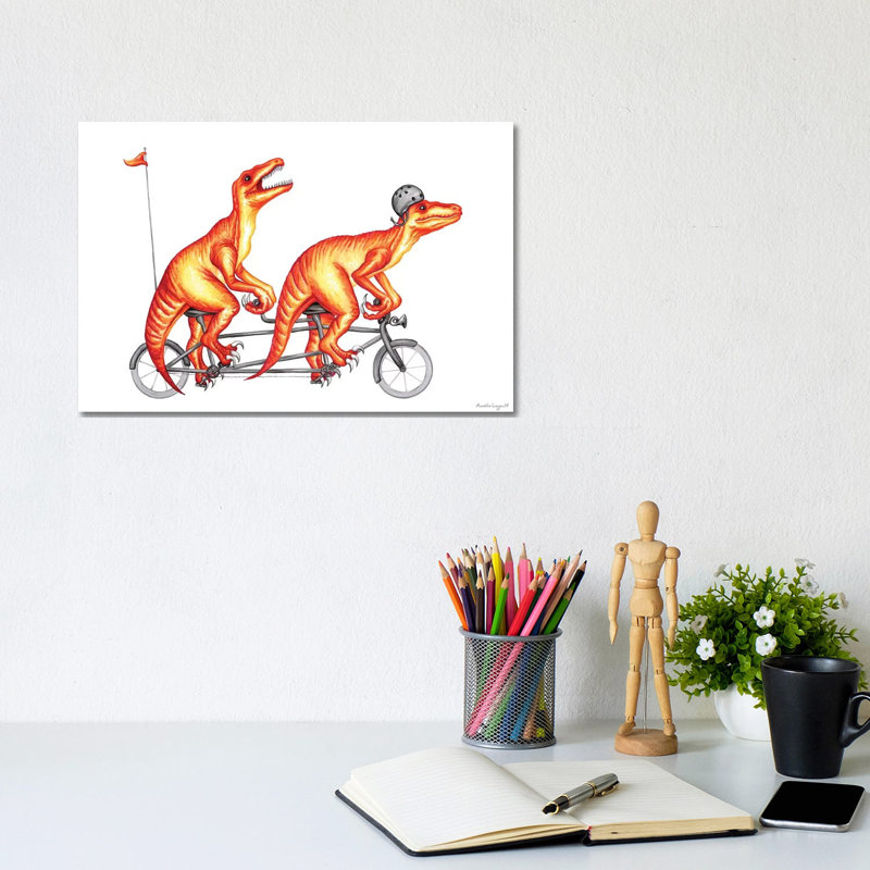 Raptors On Bike by Amélie Legault - Wrapped Canvas Print, 20.32 cm H x 30.48 cm W