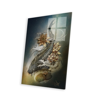 Koi et lotus, reproduction sur verre acrylique
