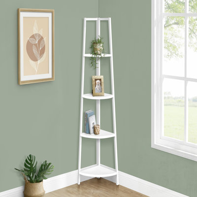 Corner 4-Tier Etagere Bookcase, Laminate and Metal, Perfect for Modern Home Office and Bedroom Storage