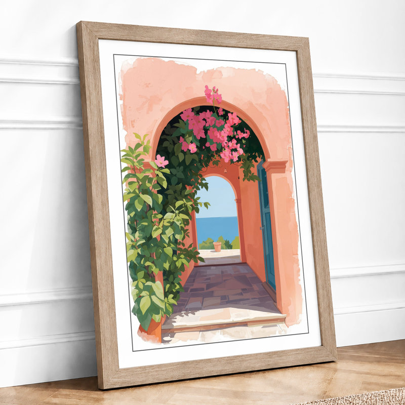 Mediterranean Doorway Coastal - Framed Print, A3 - 42.0 x 29.7 cm, Oak
