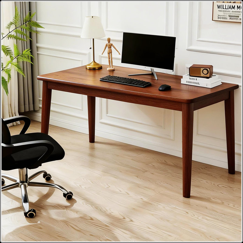 Bureau en bois massif de 63 x 19,7 po en bois d'hévéa de style Mid-Century moderne, compact et polyvalent pour les petits espaces et les chambres à coucher