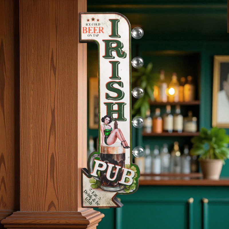  Vintage 'Irish PUB' LED Metal Sign - Retro Bar Wall Decor