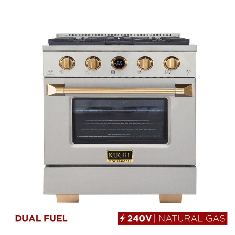 30 in. 4.2 cu. ft. 4 Burners Dual Fuel Range in Stainless Steel with Kucht Horus Thermostat, Natural Gas