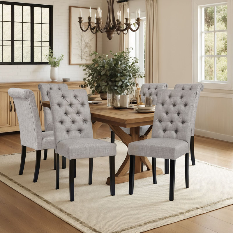 Linen Upholstered Dining Parsons Chairs (Set Of 6), Gray, 6