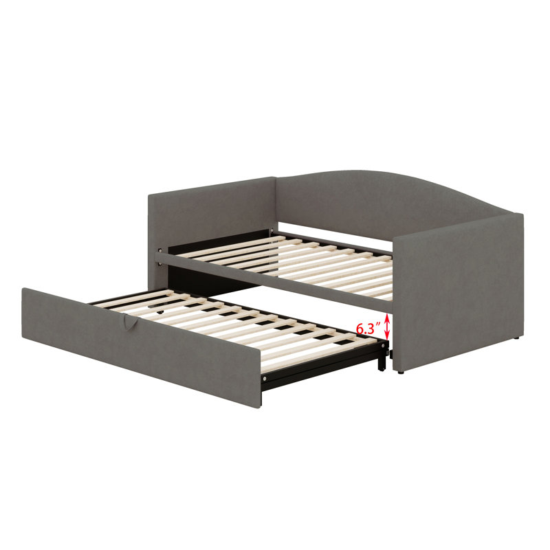 Daybed With Extended Pop Up Trundle, Upholstered Sofa Bed Daybed, Space-Saving To  Design,  For Guest Room, Velvet, Gray