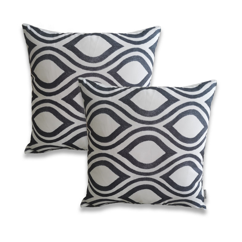 Ensemble de 2 coussins imprimés sur fond blanc, Noir