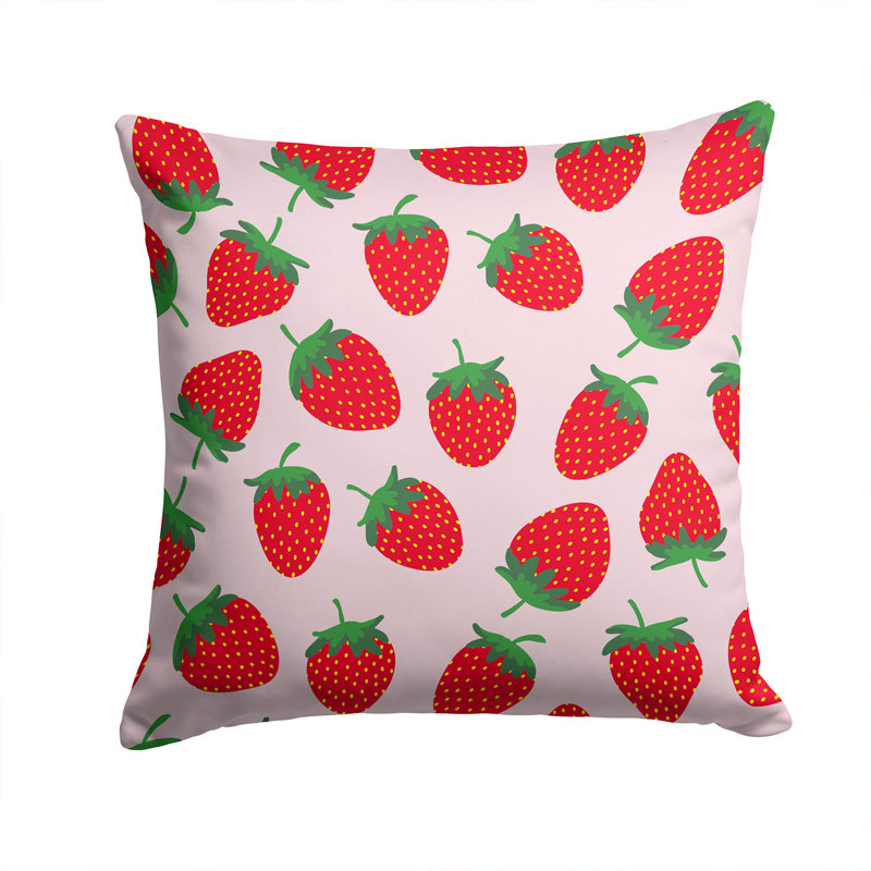 Coussin intérieur/extérieur fraises, 14 po x 14 po, Rose / Rouge