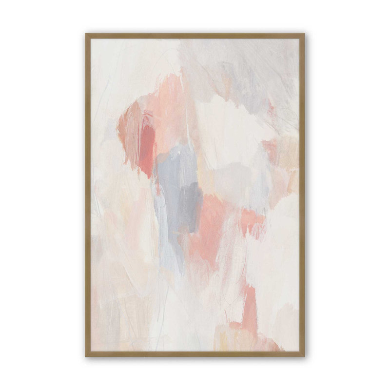 Doux rosé et crème, abstrait II, impression dans un cadre, H 15,25 po x l 12,25 po, Cadre ouvert à coins ouverts, or brossé