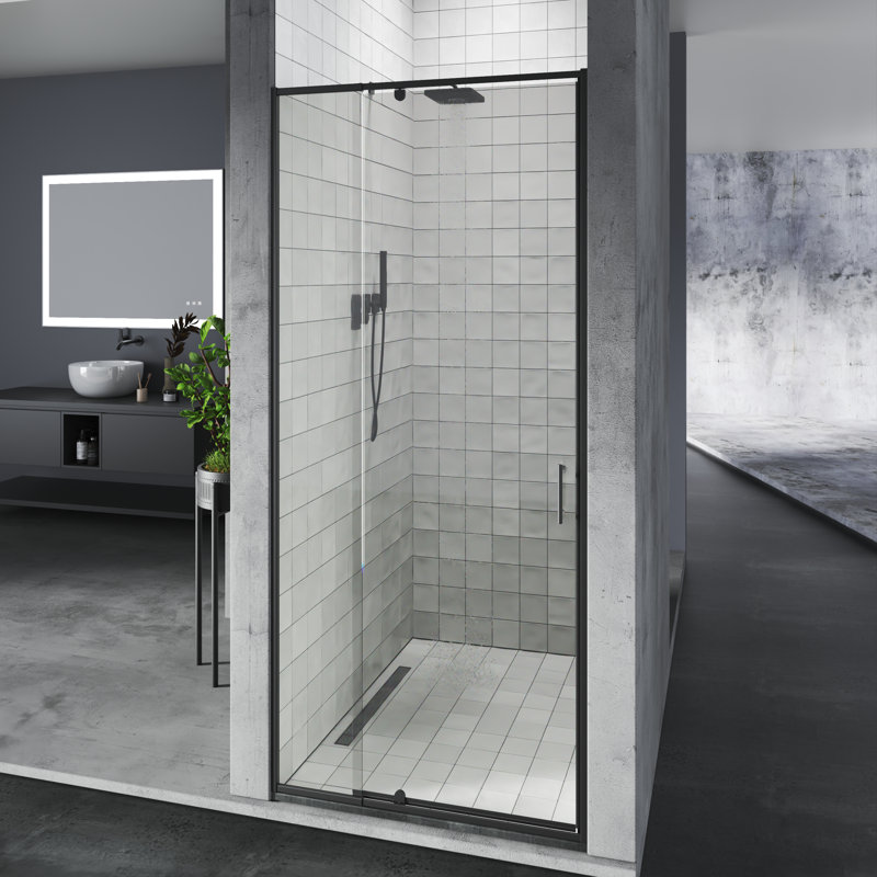 28"-32"W X 72"H Premium Pivot Swing Semi-Frameless Shower Door With 1/4"Tempered Clear Glass, Black
