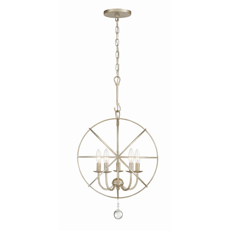 Lustre en forme de globe à 5 lumières Dreiling, Acier d'argent d'antan