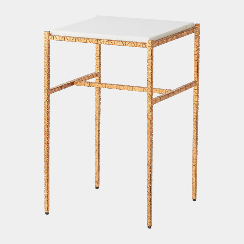 Cut Marble End Table, White Top/Gold Base