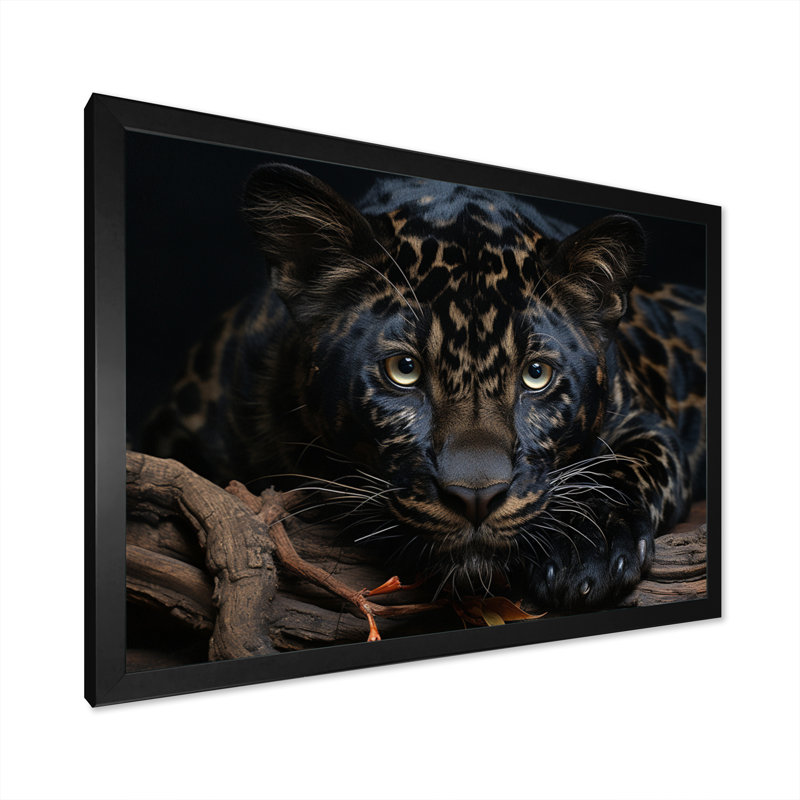 Black White Panther Portrait - Animals Canvas Wall Art, H 16 po x l 32 po x P 1 po, Cadre simple noir