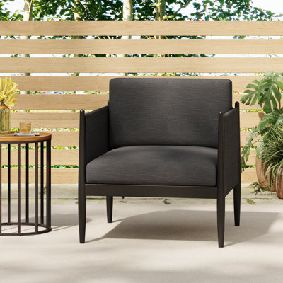  Stylish Modern Outdoor Club Chair with Plush Comfortable Cushions and Sleek Black Frame, Perfect for Patio and Garden Seating, Dark Grey