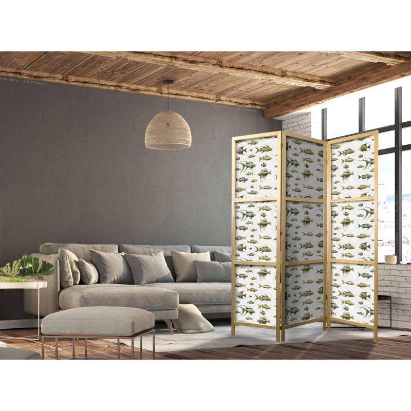 171cm H Solid Wood Folding Room Divider, 171cm H x 135cm W x 1.2cm D, 3