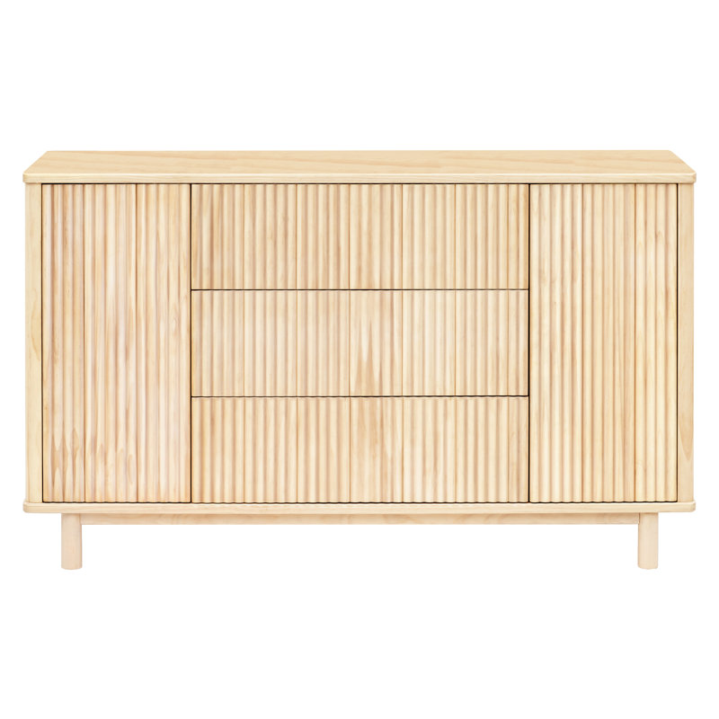 Blonde Wood Large Tambour Panel Dresser with Casters