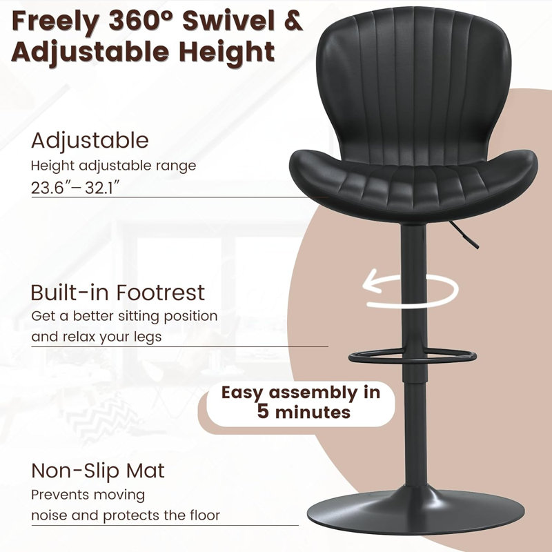 Halima Adjustable Bar Stools, Black, 2