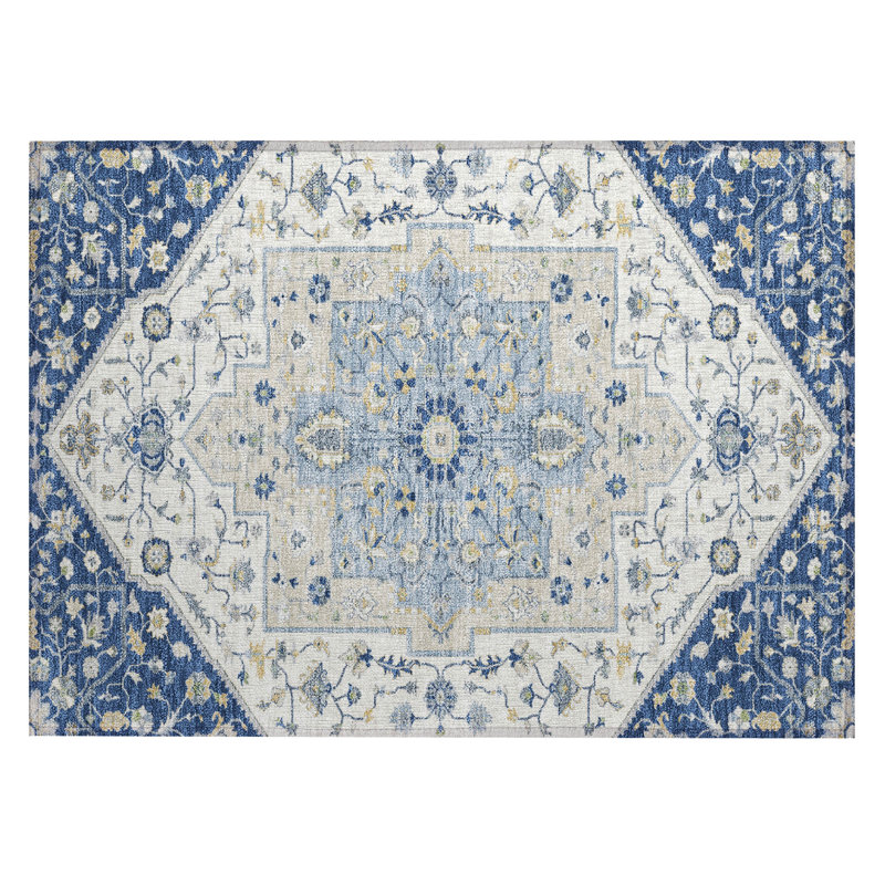 Machine Washable Indoor/Outdoor Chantille ACN2533 Traditional Rug, Rectangle 1'8" x 2'6", Navy