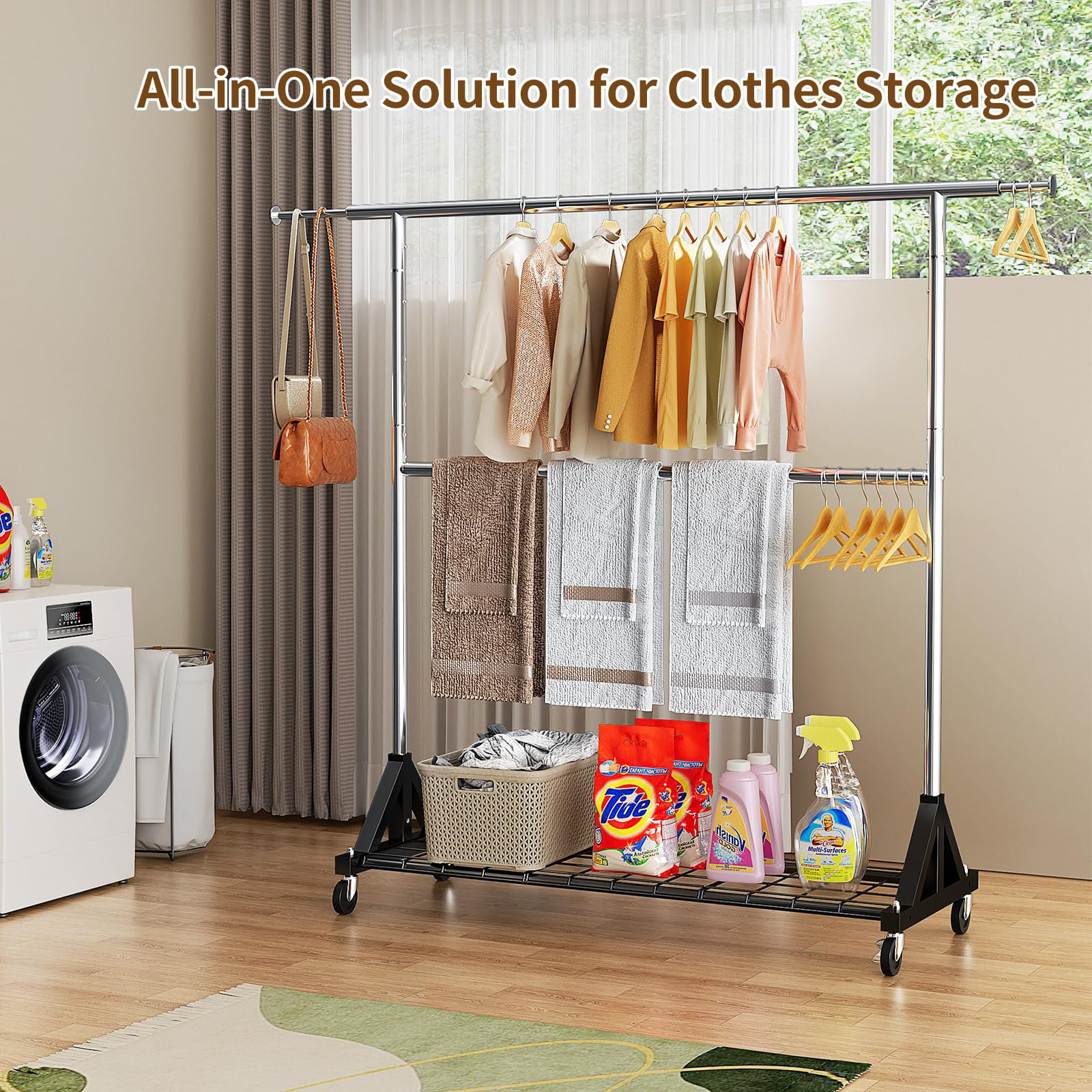 Rebrilliant Heavy-Duty Clothes Rack, 600 Lb Capacity, Double-Rod ...