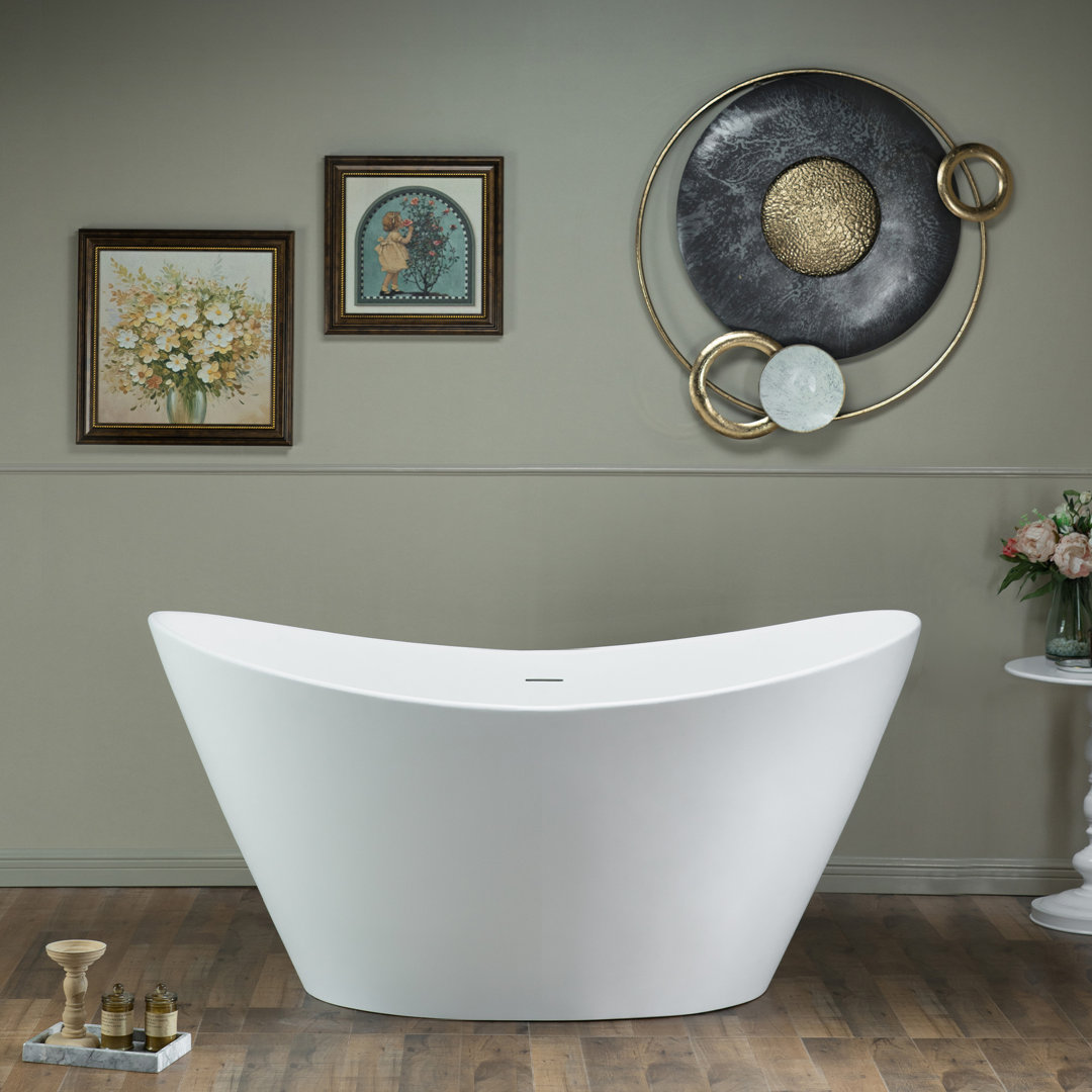 58-5/8" L X 29-1/8" W Solid Surface Stone Resin Freestanding Bathtub In Matte White WoodBridge