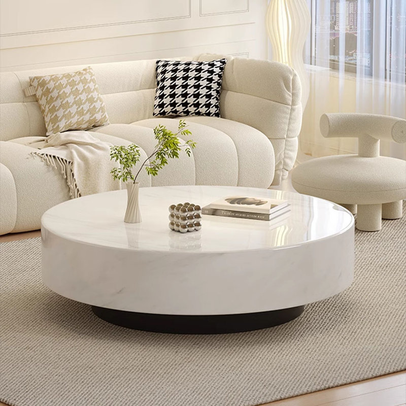 Simple luxury cream style marble coffee table, 13.77" H x 35.43" L x 35.43" W