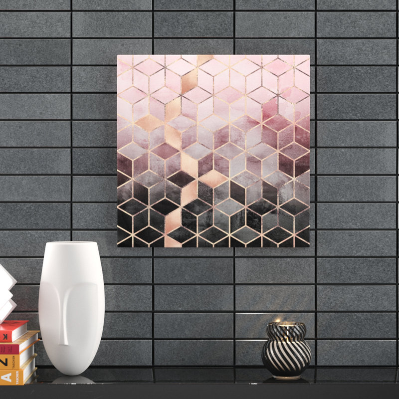 «Pink and Gray Cubes» par Elisabeth Fredriksson - reproduction d'art graphique sur toile tendue, H 48 po x l 48 po x p 1,5 po