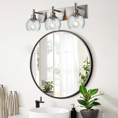 Modern Brushed Nickel Bathroom Vanity Light With Clear Glass Shade, 3-Light Industrial Vanity Lighting Fixture For Over Mirror Installation