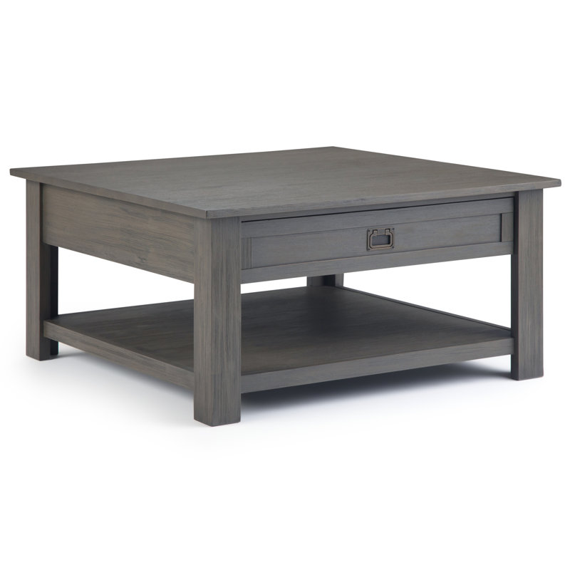 Farmhouse Gray 38" Square Acacia Wood Coffee Table with Storage