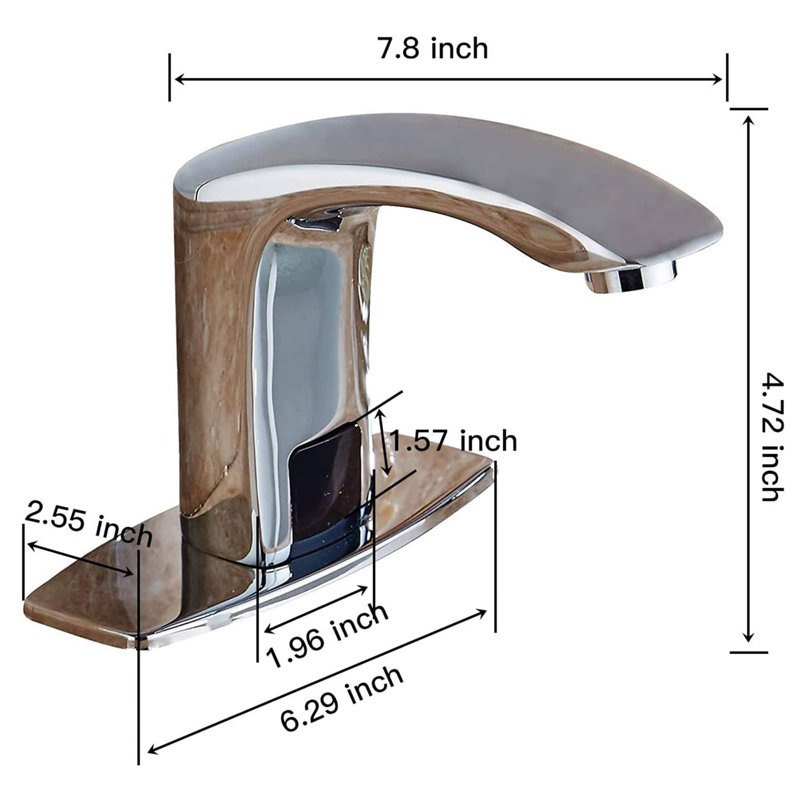 Robinet de lavabo de salle de bain sans contact à un seul trou avec robinets de mélangeur en laiton massif, Chrome