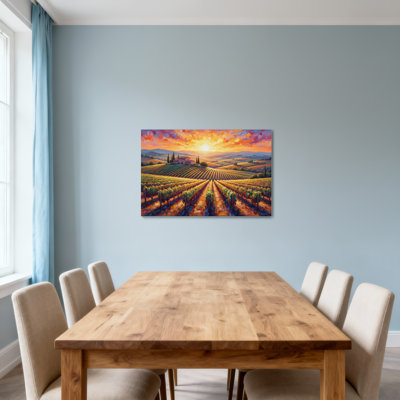 «Landscape & Nature Sunset Vineyard Landscape», reproduction d'art