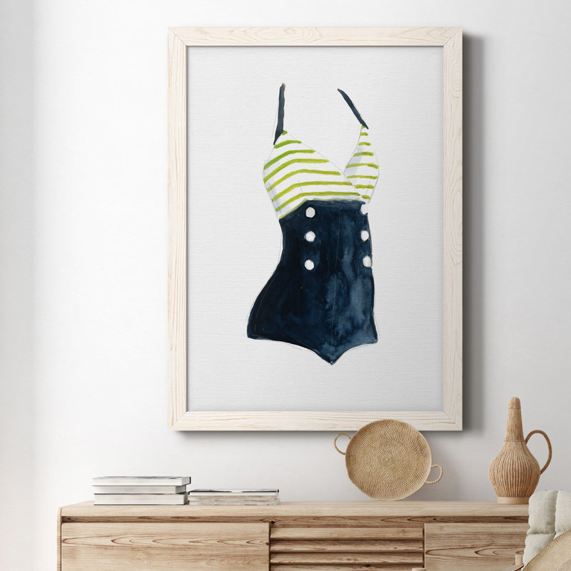 Rétro maillots de bain I - peinture sur toile encadrée, H 31,5 po x l 23,5 po x P 1,5 po, Blanc