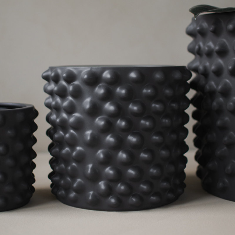 Genesta Ceramic Table Vase, Black, 7.09" H x 8.27" W x 8.27" D