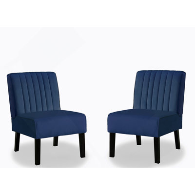 Ensemble de 2 chaises d'appoint Mid-Century modernes avec un design minimaliste, un revêtement en velours élégant et des pieds en bois massif, idéal pour le salon ou la chambre à coucher, bleu foncé