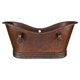 67" Hammered Copper Double Slipper Bathtub with Rings and Overflow Holes