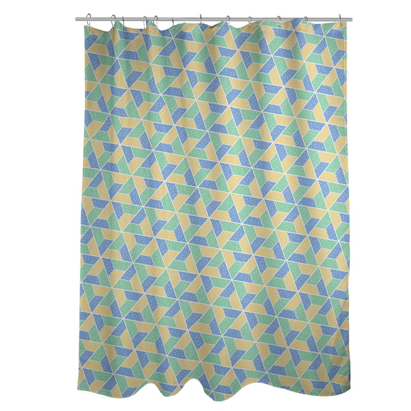 Rideau de douche simple trapézoïde, Vert / Jaune/bleu
