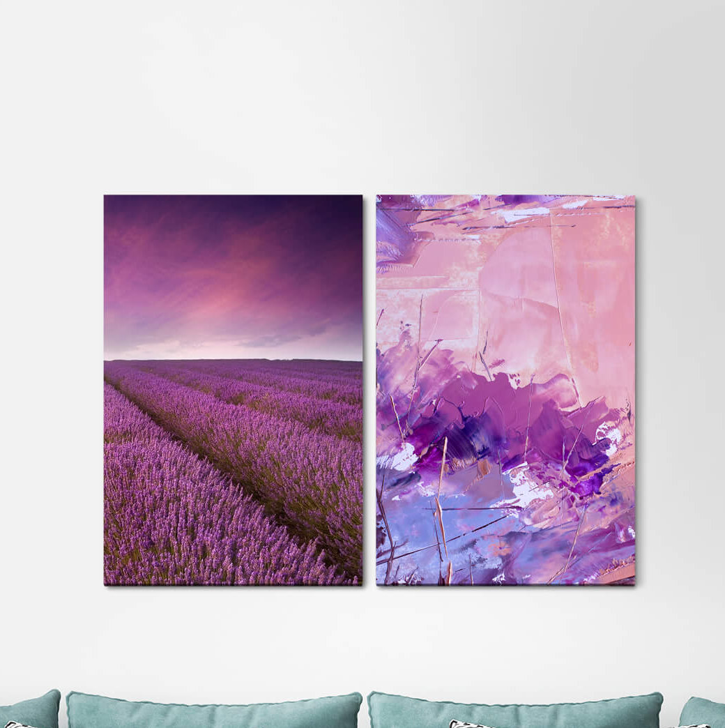 2-tlg. Leinwandbilder-Set Pastel Shades Colour Lavender Field Horizon