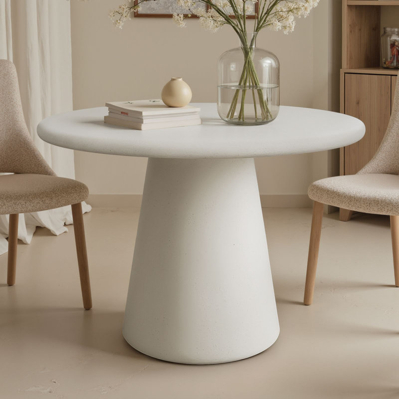 Modern Concrete Round Dining Table With Pedestal Base, White