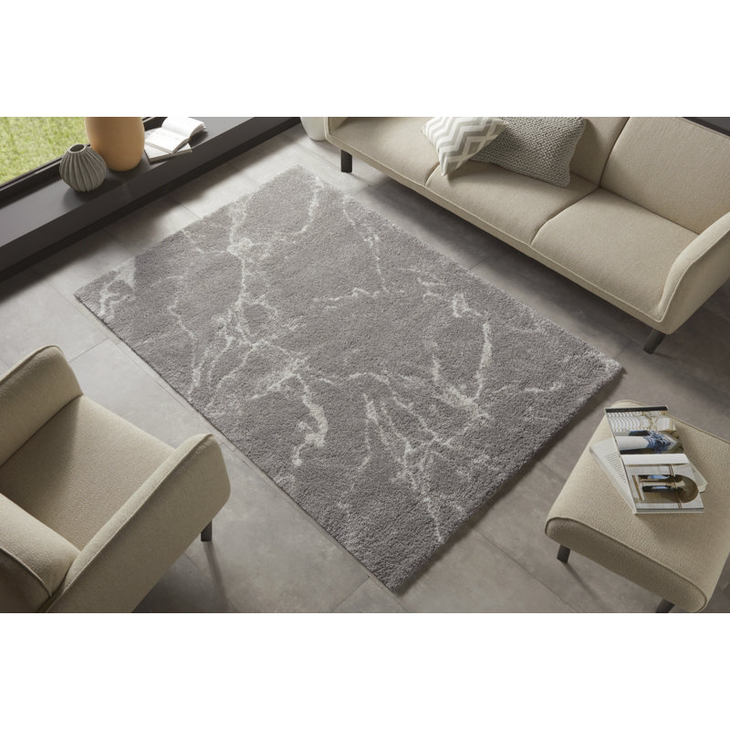 Mayrin Design High Pile Shaggy Grey/White Rug, Rectangle 160 x 230cm