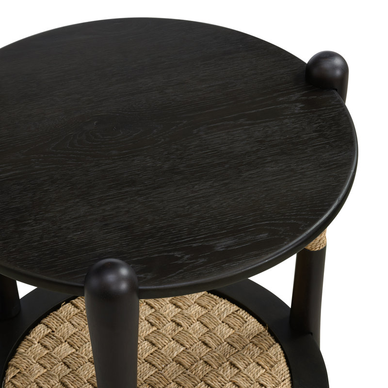 Table de bout ronde en bois avec tablette en ruppie maritime Arnkell, Chêne fumé