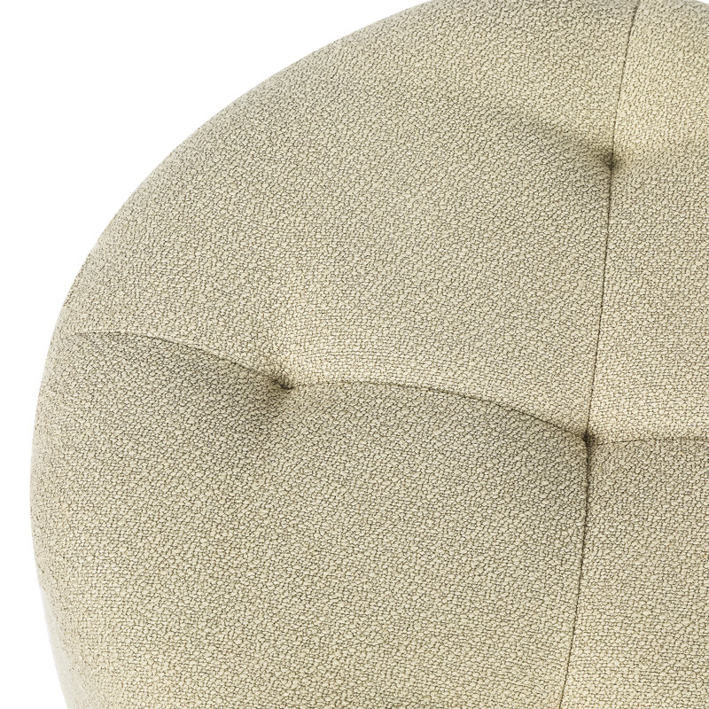 Round Tuffed Upholstered Storage Ottoman, Beige Linen