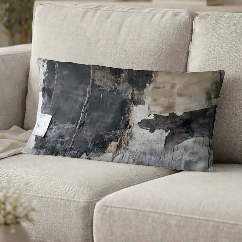 Coussin décoratif gris et noir, H 12 po x l 20 po